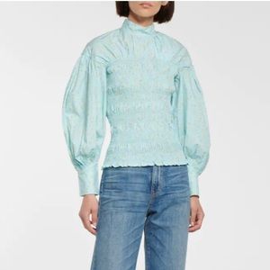 Ganni Smocked Cotton Blouse